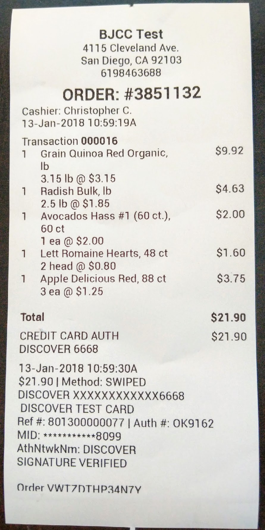 printed receipt