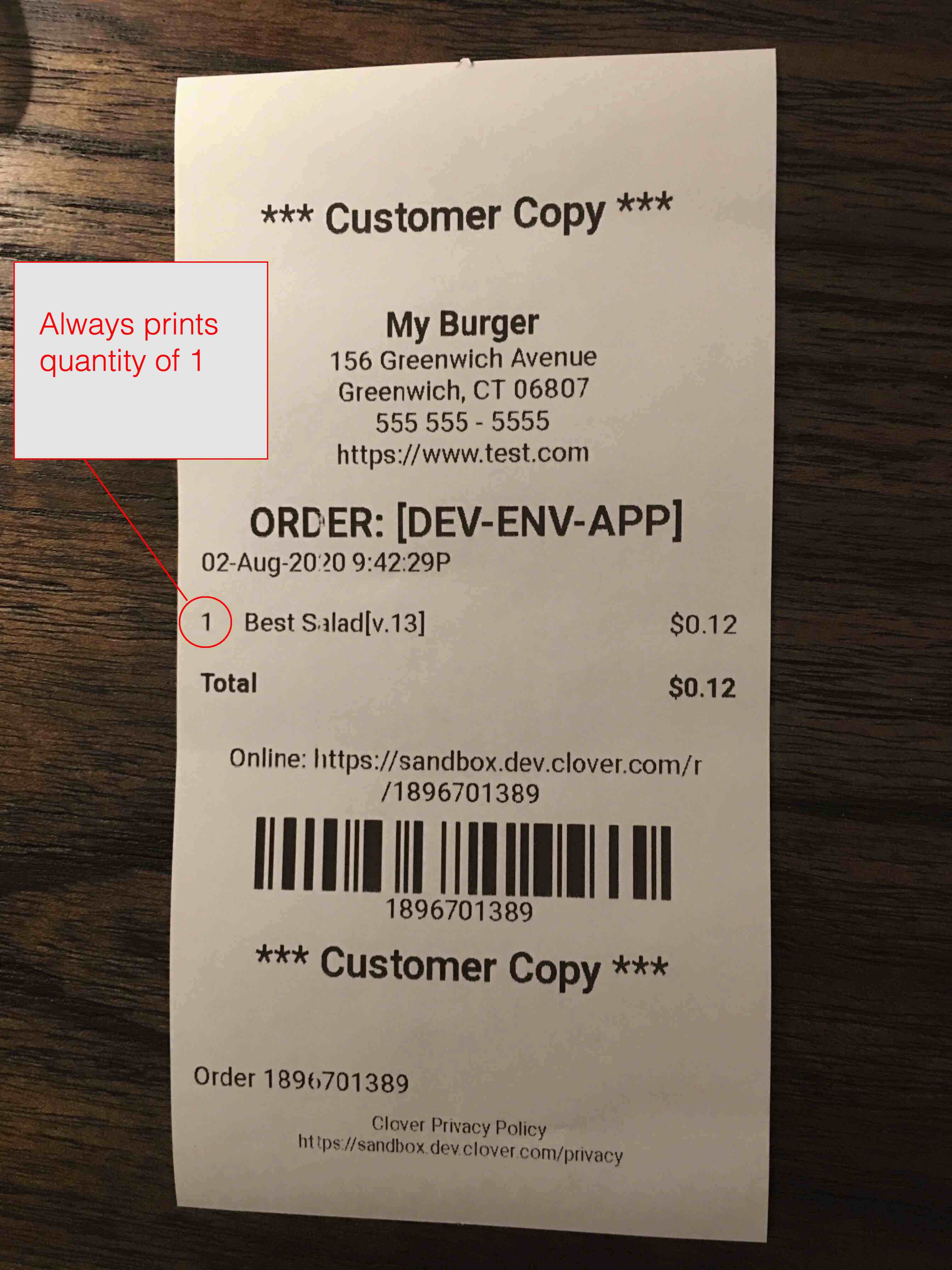 printed receipt