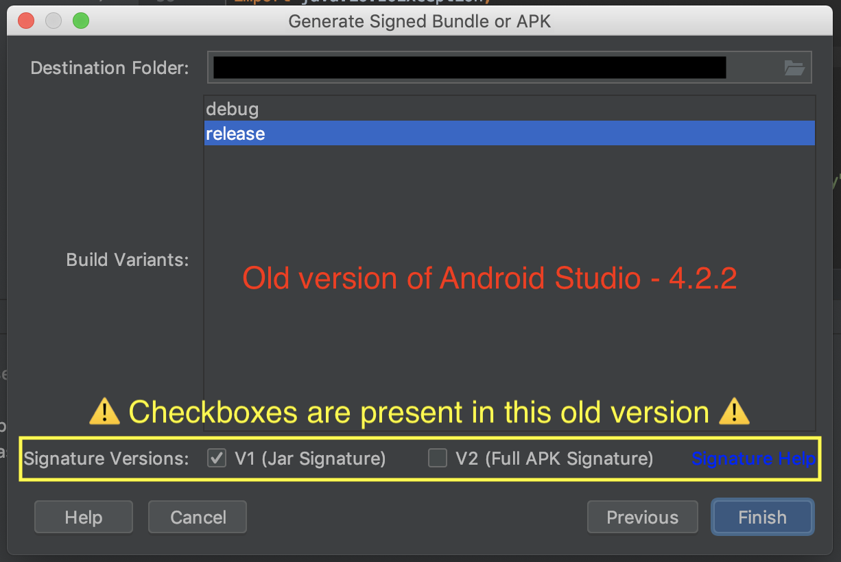 No option to change APK signature version from V2 to V1 in newest version  of Android Studio - Clover Community